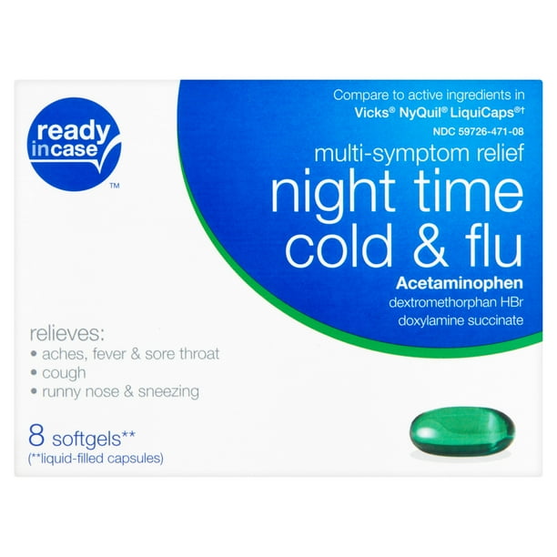 Ready in Case Night Time Cold & Flu MultiSymptom Relief Softgels, 8 count