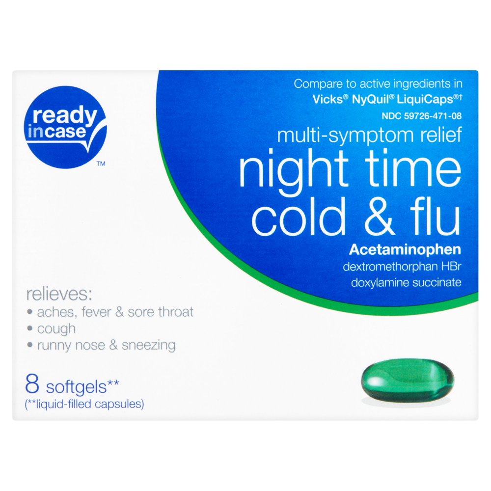 Ready in Case Night Time Cold & Flu MultiSymptom Relief Softgels, 8