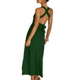 thumbnail image 4 of xiaxaixu Robe d'Été Décontractée pour Femmes Dos Nu Couleur Unie Robe Longue Froncée Mode Robe à Nouer Croisée, 4 of 7