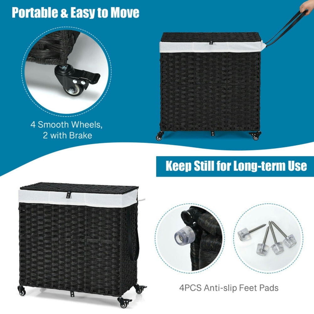 Finihen Laundry Hamper, Laundry Basket, Laundry Hamper with Wheels and Lid, for Bathroom, Laundry Room, Black Finihen Laundry Hamper, Laundry Basket, Laundry Hamper with Wheels and Lid, for Bathroom, Laundry Room, Black