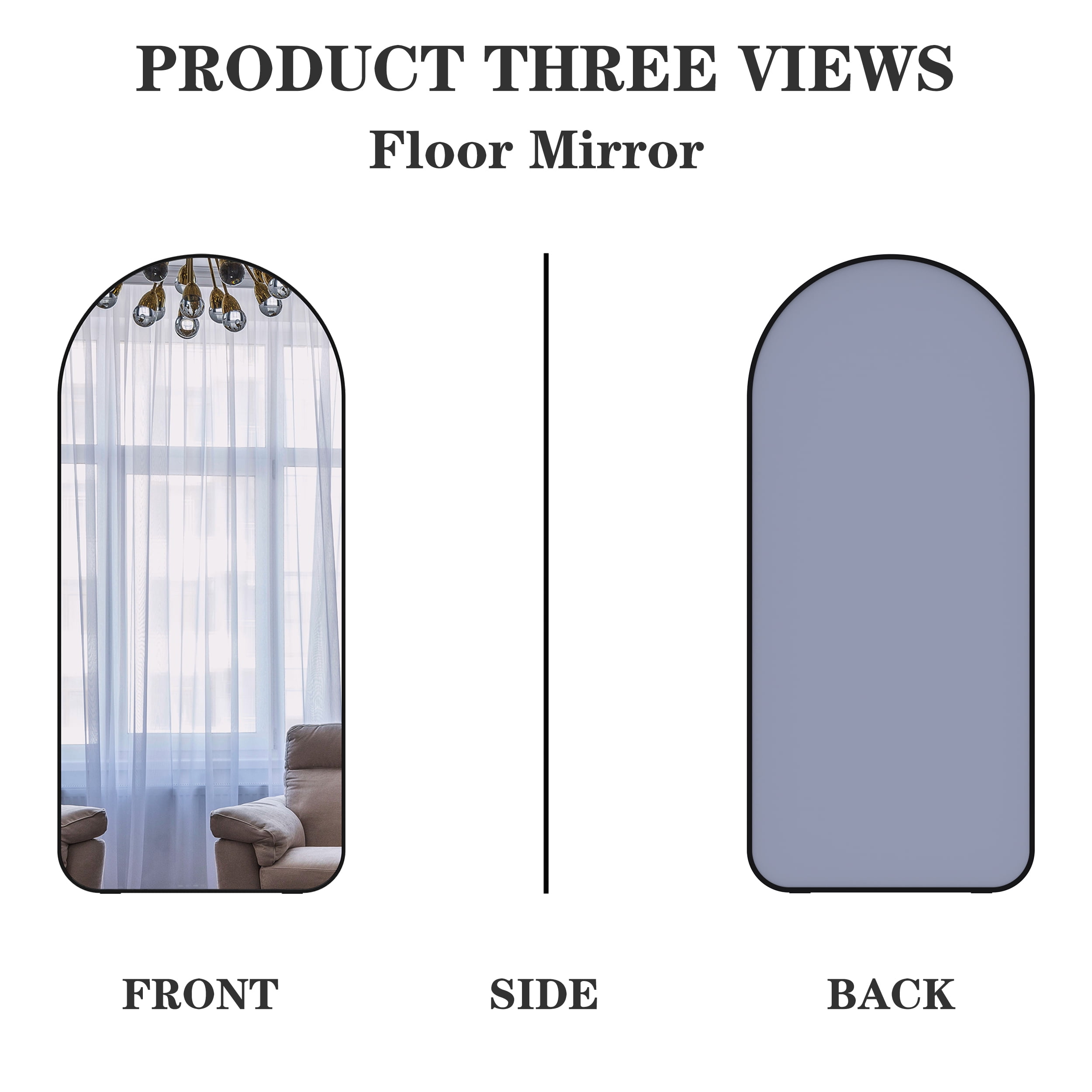 Full Length Floor Mirror with Arch Design and Metal Frame, High Definition Silver Mirror with Shockproof Packaging, Standing Mirror for Bedroom, 71"x32"