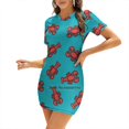 thumbnail image 1 of Motif Homard sur Fond Turquoise Bleu Robe Dos Nu à Lacets Robe Col Carré Robe Imprimée Mode 6TG Homard Homards, 1 of 5