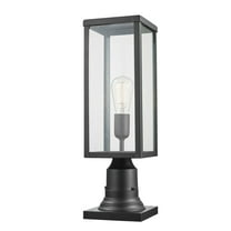 Globe Electric 44384 Bowery 1-Light Outdoor Lamp Post Light Fixture with Base Adaptor, Matte Black - Clear Glass Inserts