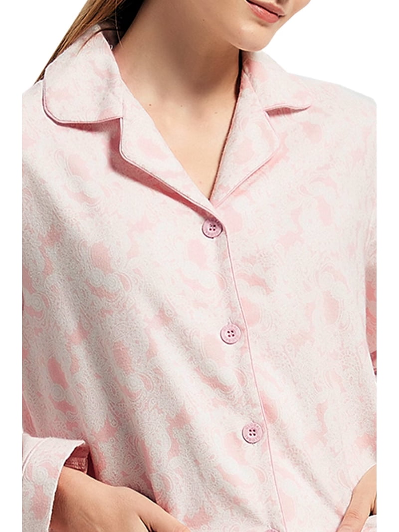 GLOBAL Women's Flannel Pajamas Set - 100% Cotton Long Sleeve Button-Down Sleepwear | Drawstring Waist Pjs XXL
