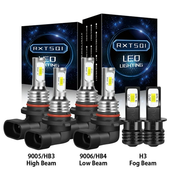6X for Toyota Corolla 2001-2004 LED Headlight Bulbs 9005 9006 High Low Beam H3 Fog Light 6000k,3570