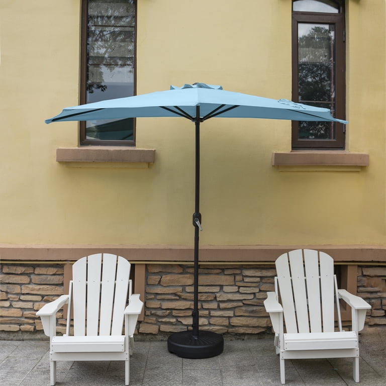 black white umbrella patio allen + roth 9-ft Aluminum Black Auto-tilt Market Patio Umbrella