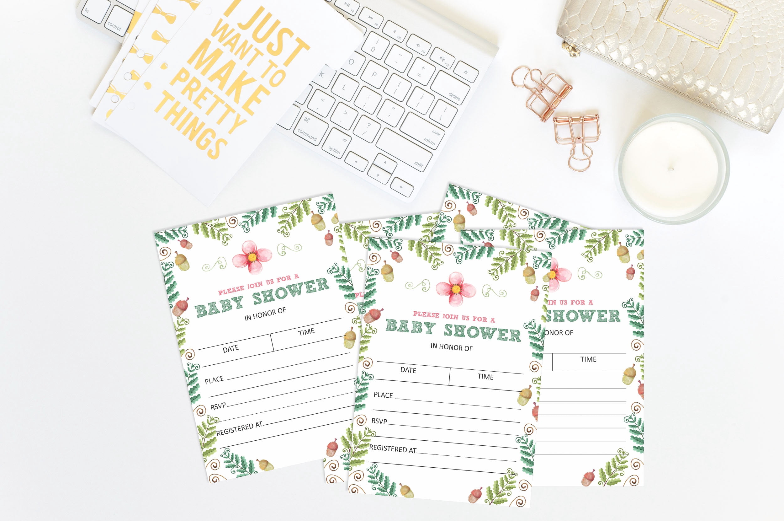 Inkdotpot 30Floral Baby Shower Invitation Cards Gender Neutral Fill In Blank Invites