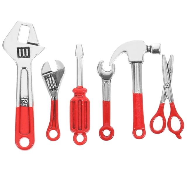 Ensemble d'Outils de Réparation pour Maison de Poupée Mini en Alliage pour Décoration Couleur Rouge 6 Pcs