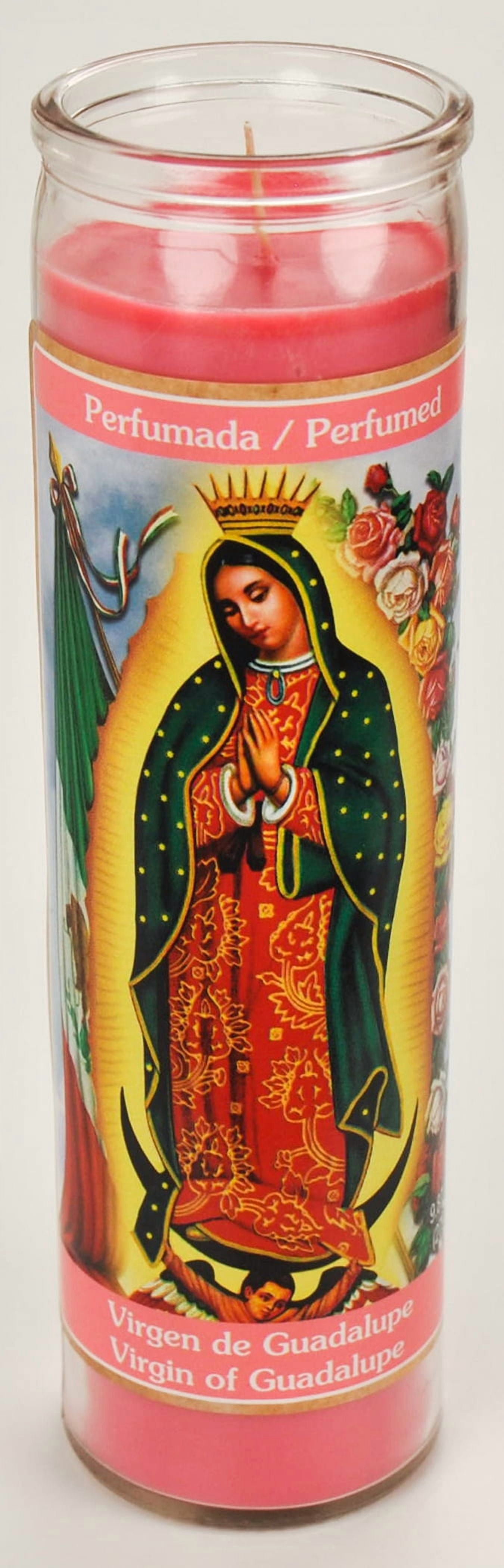(1 pack) Prayer Candle V Guadalupe Rose Scent Pink Wax, 8 Inch