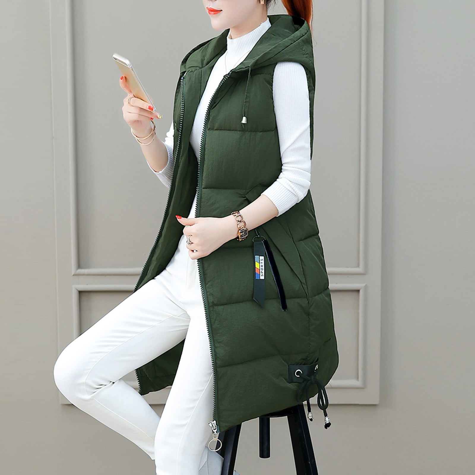 CAICJ98 Womens Fall Fashion 2023 Women 'S Quilted Puffer Vest Thicken Warm  Winter Coat with Removable Hood Grey,XL
