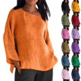 thumbnail image 2 of Orange Women's Long Sleeve T-shirt, Linen Shirts For Women 2025 Trendy Long Sleeve Summer Tops Casual Loose Tshirts Basic Tees,Women's Long sleeve T-shirt 5XL, 2 of 5