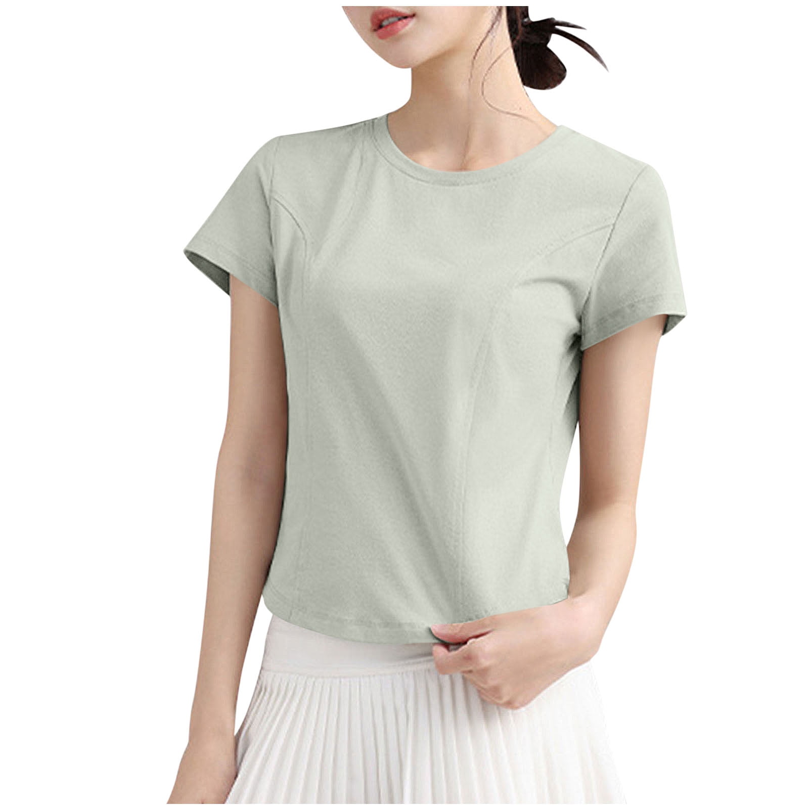 Women's Casual Short Sleeve T-Shirt - Crew Neck Henley Tunic Top, Basic Summer Tee