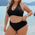 thumbnail image 3 of Bigersell High Waisted Swimsuits Clearance - Women Ruched 2 Piece Bathing Suit - Trendy Front Wrap Cute Halter Swimsuits Tie Back Bikini Sets Vacation Swimwear Black XL, 3 of 5