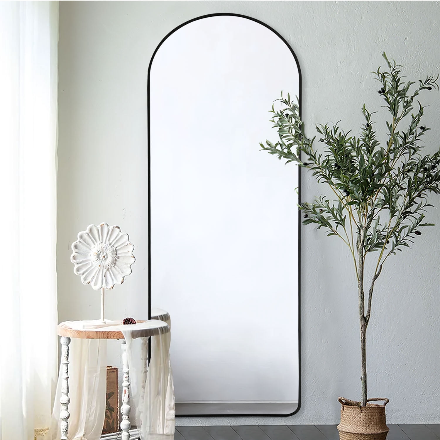 64"x22" Aluminum Alloy Frame Arched Full Length Mirror with Bracket,Black
