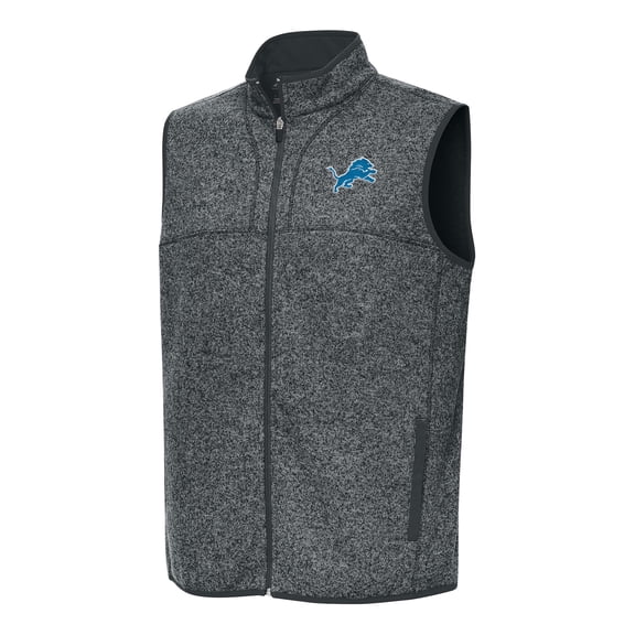 Men's Antigua Heather Charcoal Detroit Lions Fortune Full-Zip Vest