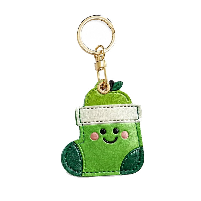 Leather Keychain Holder for AirTag Anti-Scratch Air Tag Protective Case Cover Christmas Design-Stocking Green