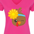 thumbnail image 4 of Inktastic Thanksgiving Turkey, Turkey With Sunflower Women's V-Neck T-Shirt, 4 of 5