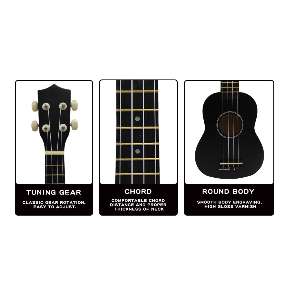 Likegreen Ukulele 21 inch Beginning Kit for Beginner Kids Students with Free Gig Bag, Strap, Nylon String, Picks, Clip-on Tuner Colorful Gift Black