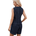 thumbnail image 5 of LYMAYTER Denim Outfits for Women‌ Sleeveless Striped Vest High Waist Shorts 2-Piece Casual Business Set, 5 of 6