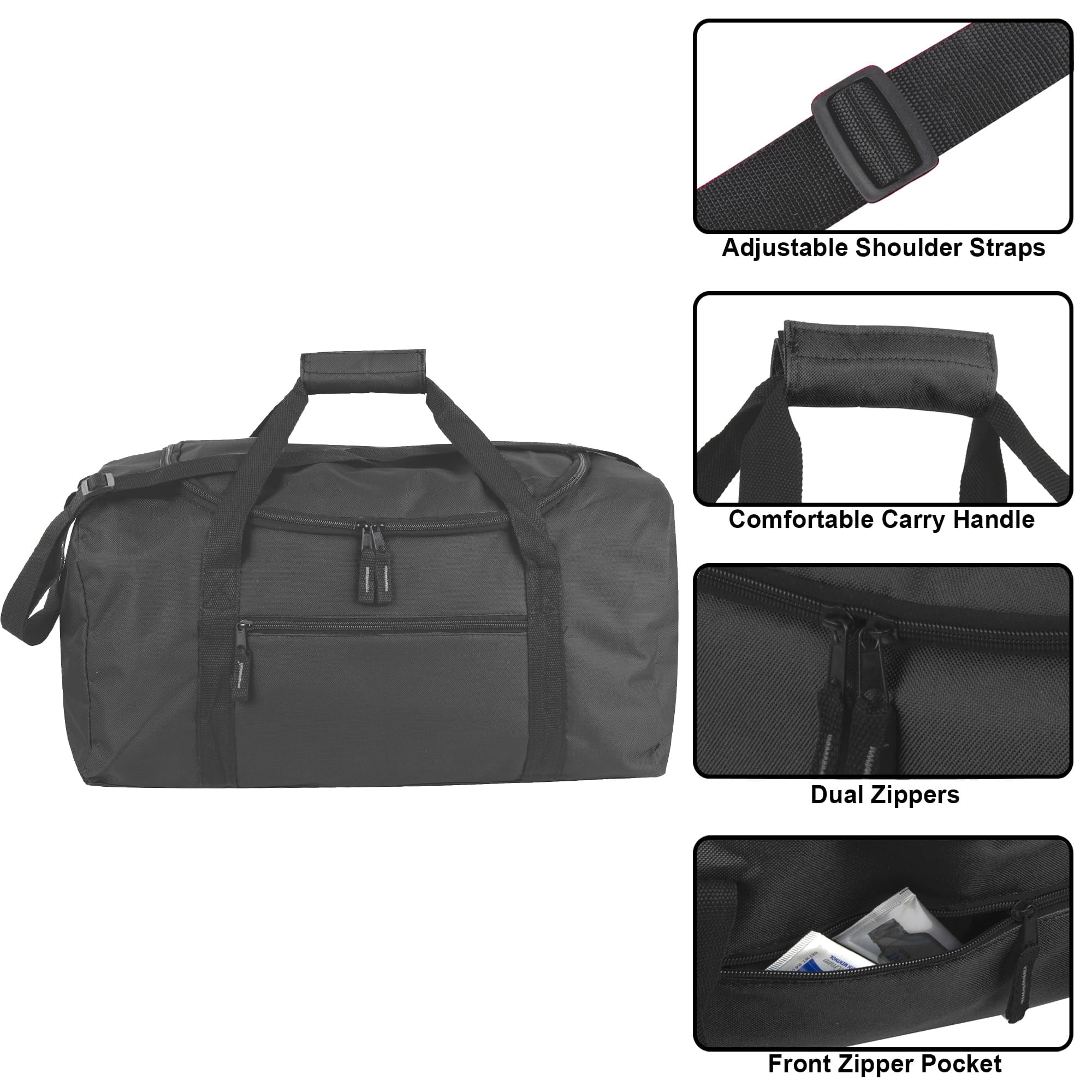 24 Pack of Bulk Wholesale 20 Inch 40 Liter Weekender Overnight Duffel Shoulder Bags for Sports, Travel and Commute in Black