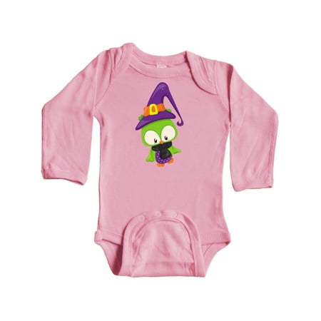 

Inktastic Green Owl Owl Wearing Witch Hat Halloween Gift Baby Boy or Baby Girl Long Sleeve Bodysuit