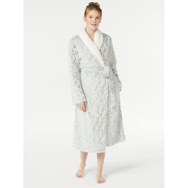 Joyspun Women’s Plush Sleep Robe, Sizes S to 3X