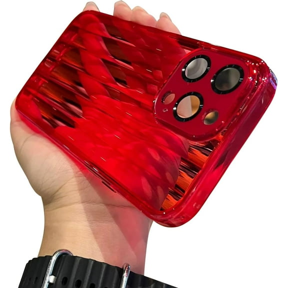 Compatible with iPhone Case for Women/Girls, Cute Glacier Pattern Transparent Ultra-Thin Anti-Scratch Shockproof Fall Protection Phone Case for iPhone 13 Pro, Red