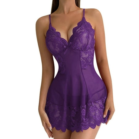 zuwimk Lingerie For Women Women Sleepwear Lace Chemise Nightgown Full Slip Sleepwear Purple M