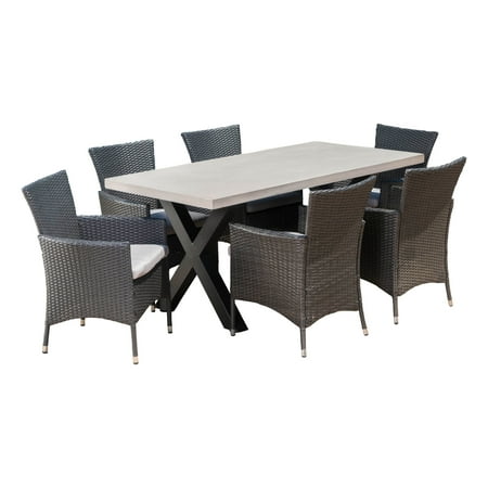 Sanscar Outdoor 7 Piece Dining Set With Light-Weight Concrete Sanscar Outdoor 7 Piece Dining Set with Light-Weight Concrete Rectangular Table and Wicker Dining - Sanscar Outdoor 7 Piece Dining Set With Light-Weight Concrete