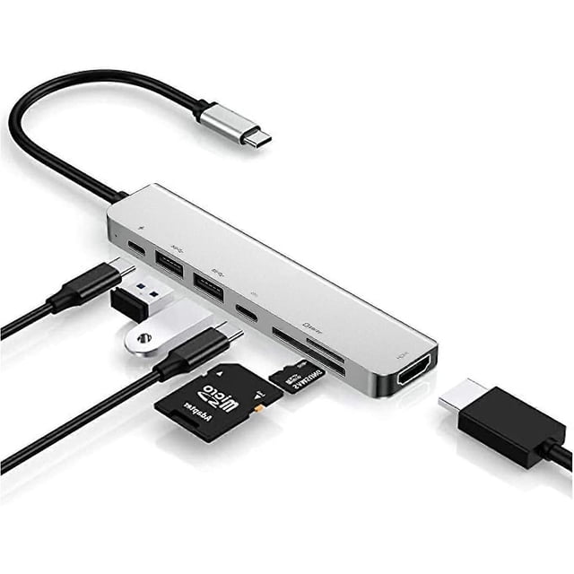 Usb C Hub Dongle, 6 in 1 Usb C to Hdmi Multiport Adapter Sd Card Reader