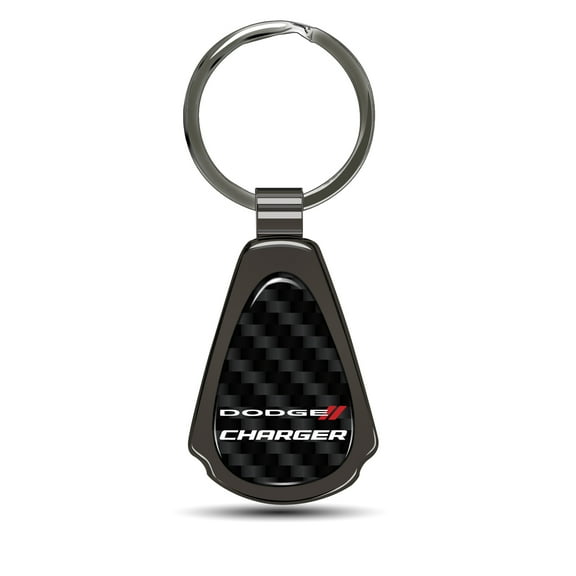 Dodge Charger Real Black Carbon Fiber Gunmetal Black Metal Teardrop Key Chain