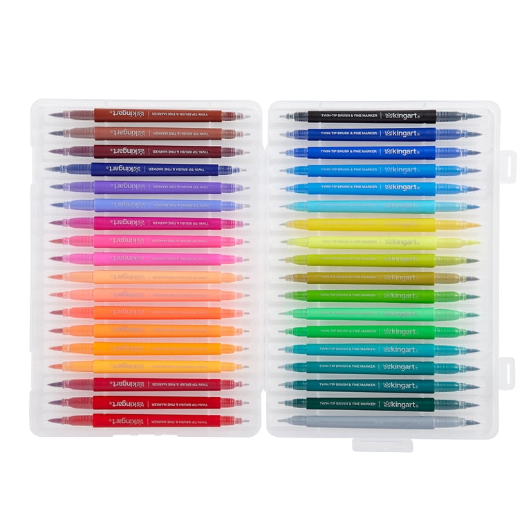Kingart Studio, Twin-Tip Brush and Ultra Fine Markers, Set of 36