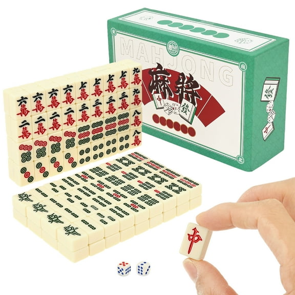 Ikoopy Mini Mahjong Set Travel Mahjong Set Portable Chinese Traditional Board Game with 2 Dice and 146 Tiles for Leisure Travel Party Family Games