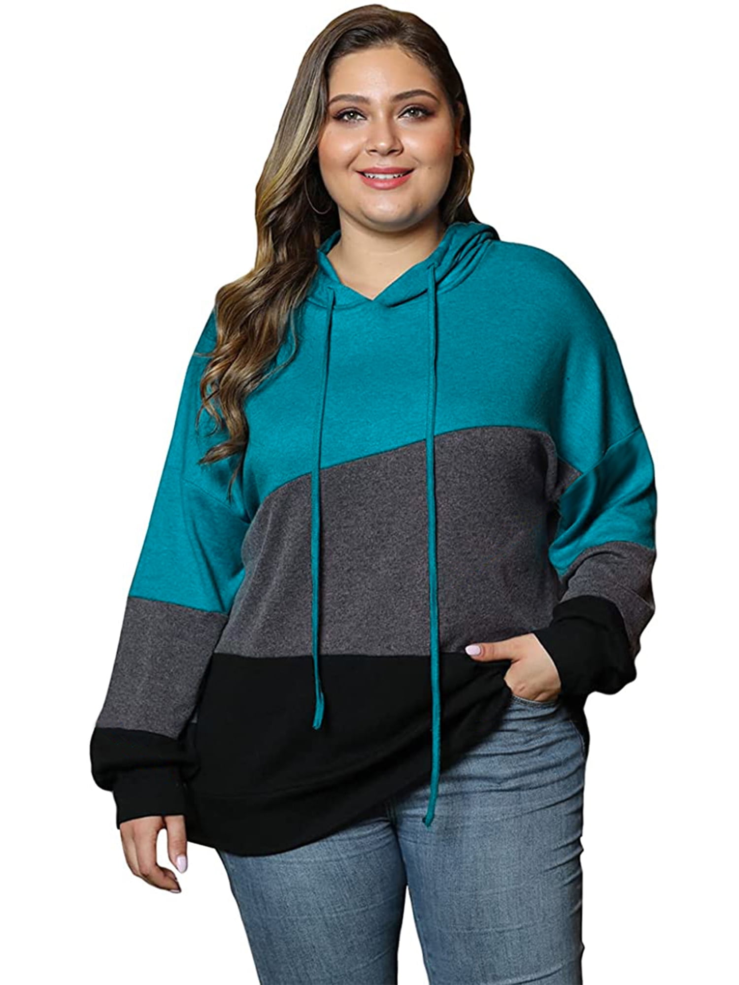 Women Plus Size Casual Floral Print Colorblock Pullover Sweatshirt
