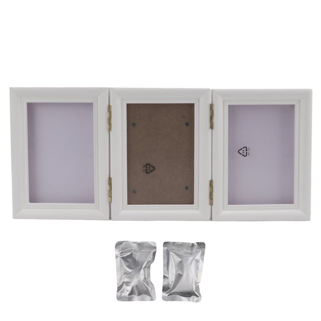 Marco de fotos con estampado de pata de perro, Kit de marco de huellas de patas de imagen conmemorativa para mascotas de madera fácil de hacer, marco blanco de barro blanco