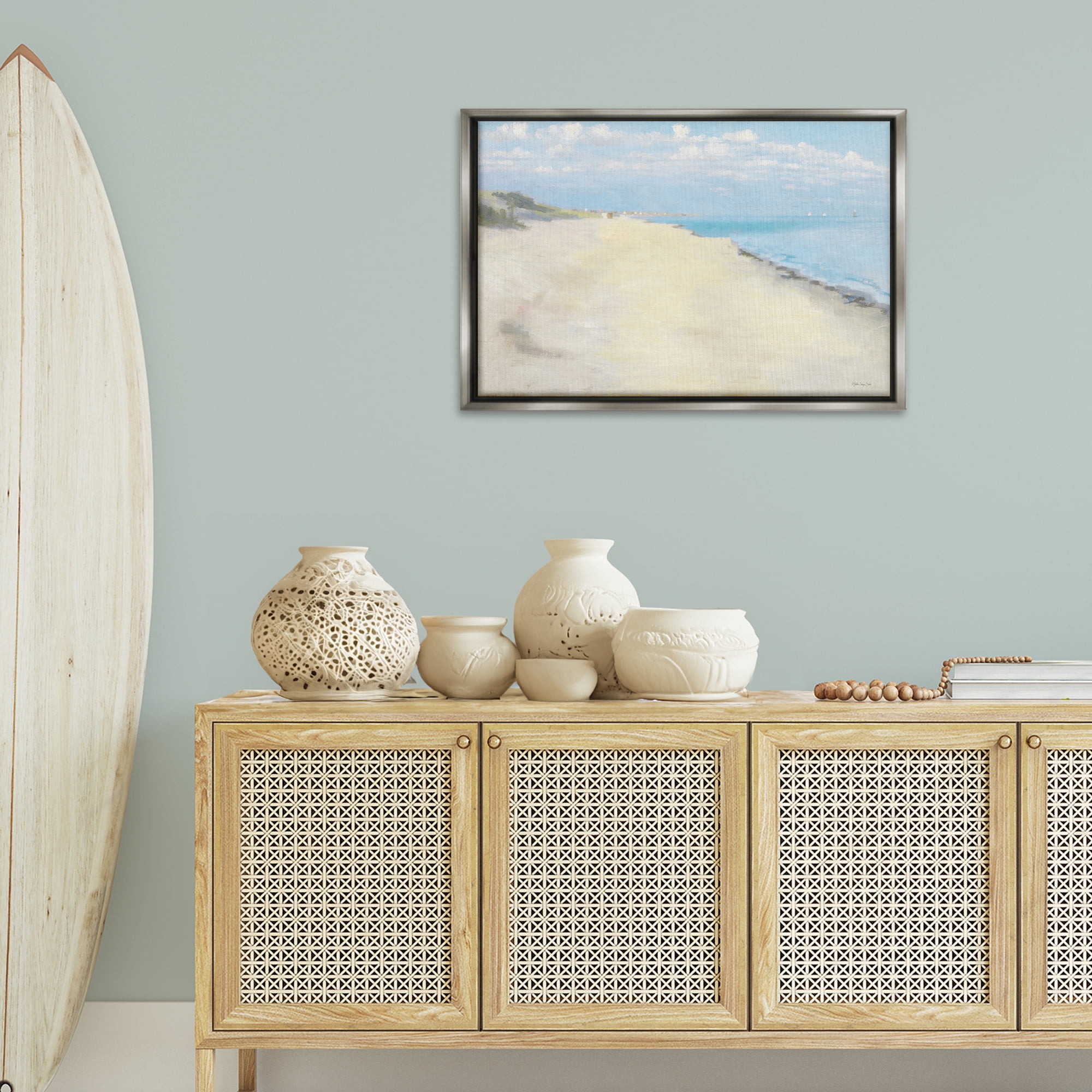Stupell Industries Solemn Beach Tide Landscape & Nature Painting Gray Floater Framed Canvas Art Print Wall Art, 31 x 21