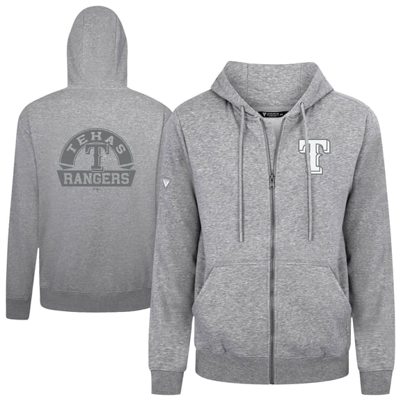 Men's Levelwear Heather Gray Texas Rangers Podium Banner Arch Full-Zip Hoodie