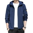 thumbnail image 5 of Lohuatrd Men Autumn Winter Coat Hooded Thin Smooth Solid Color Long Sleeve Pockets Zipper Closure Casual Mid Length Drawstring Elastic Cuff Men Jacket, 5 of 8