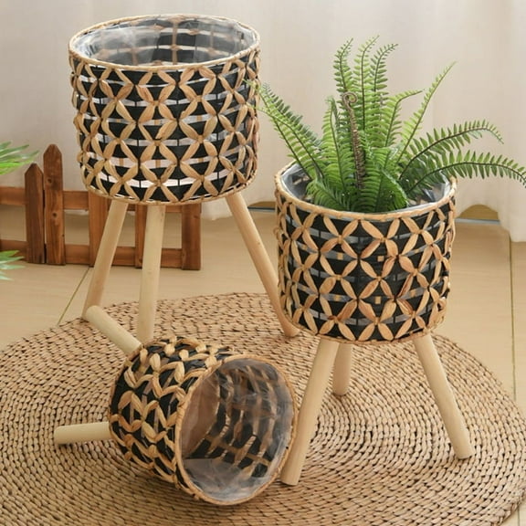 HOT Hand-Woven Flower Stand Wooden Rattan Floor-Standing Balcony Plant Pot Living Room Green Basket 20CM