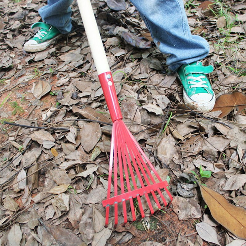 4Pcs Metal Kids Rakes with Hardwood Handle 27 Inch Small Rake for Gardening Mini Rake for Kids Garden Lawn Yard Tools