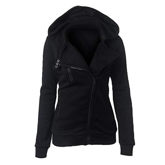 Chaqueta con capucha y cremallera oblicua para mujer, de manga larga, informal, ajustada, de talla grande Xemadio CJWUS-1915