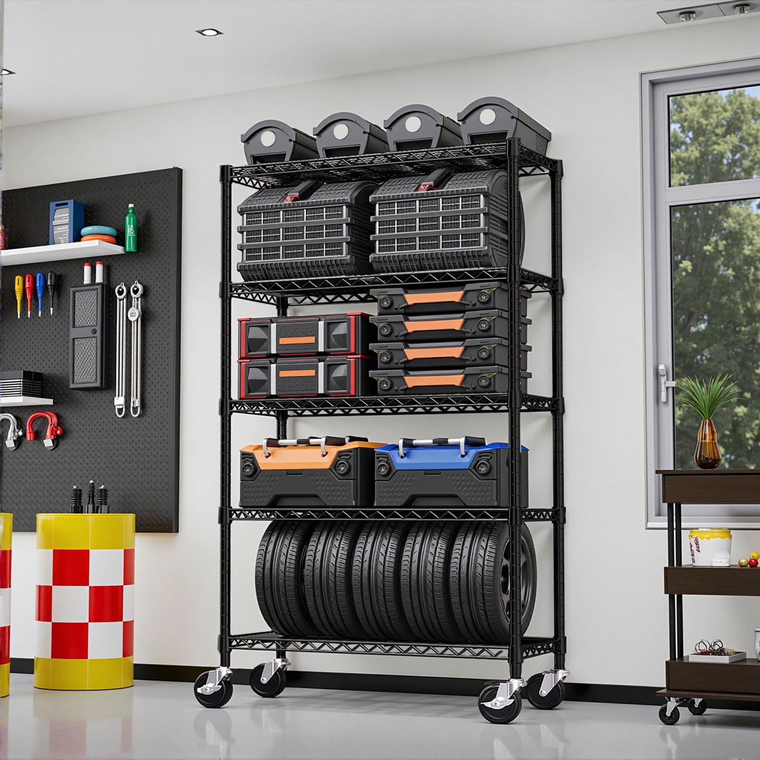 5-Shelf Storage Shelves, Wire Shelving Heavy Duty Metal Storage Shelving Unit Adjustable Garage Shelving Rack Pantry Kitchen (Black, 5 Tier, 17.7" D x 47.2" W x 75.6" H)
