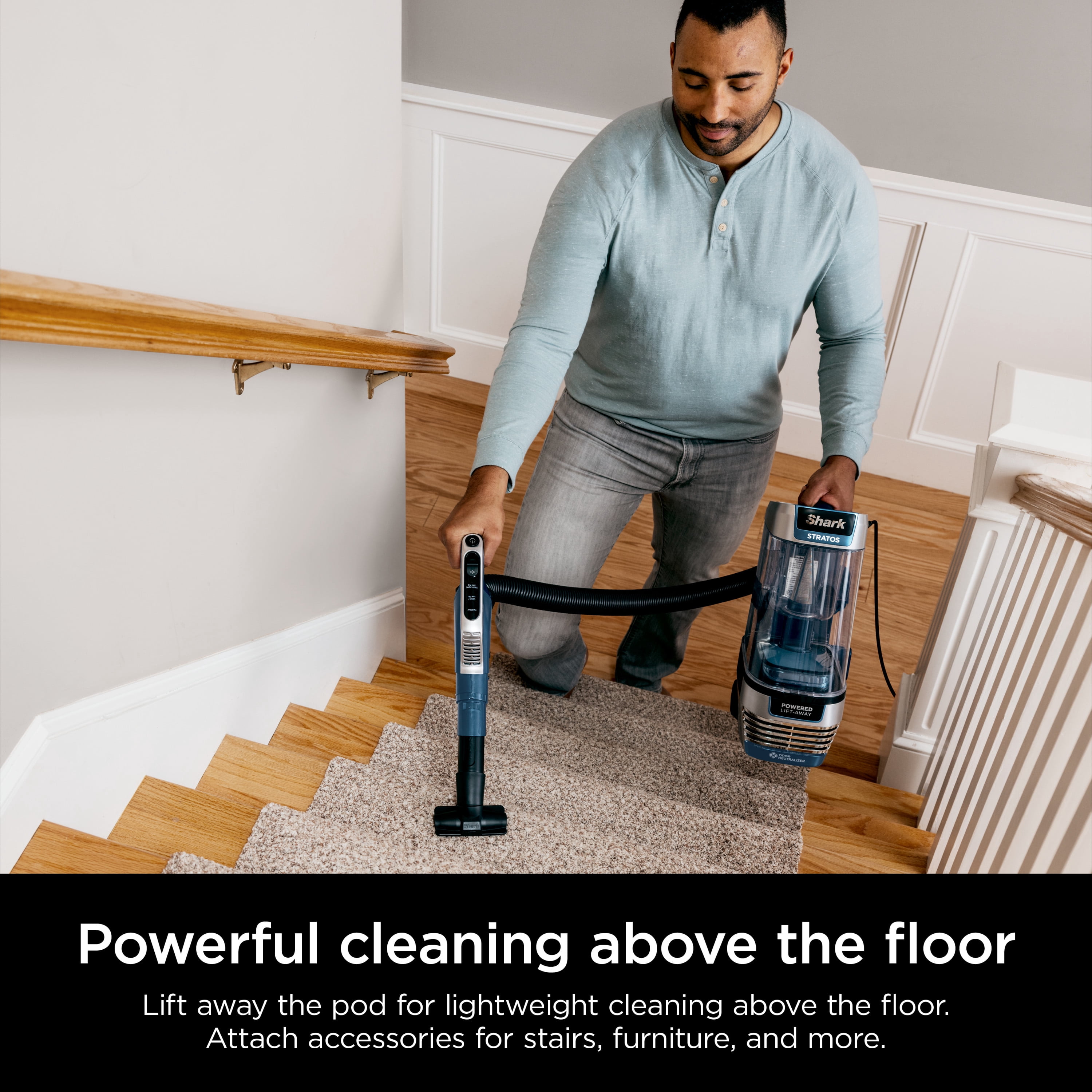 Shark Stratos Upright Vacuum, Pet Friendly, DuoClean PowerFins HairPro, Powered Lift-Away, Self-Cleaning Brushroll, Odor Neutralizer Technology, AZ3002 Navy