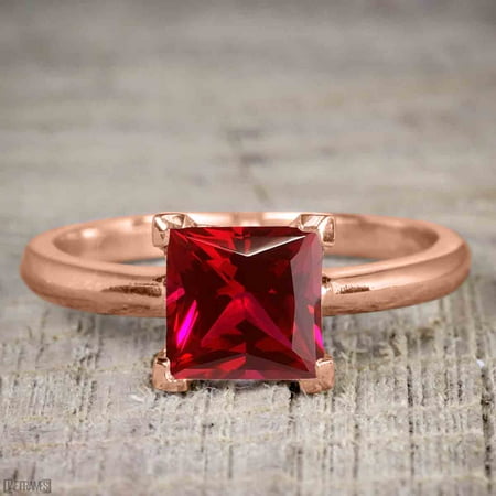 1 Carat Princess cut Ruby Solitaire Engagement Ring in Rose Gold