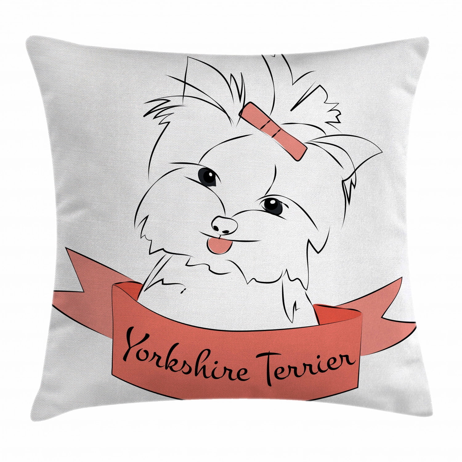 Yorkie Throw Pillow Cushion Cover, Cute Puppy with Hair Buckle Yorkie
