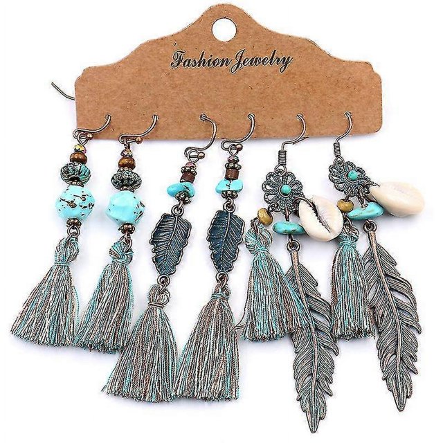 Pendientes colgantes de aleación étnica vintage para mujer, estilo bohemio, geométricos, en forma de abanico, H, 20908-27