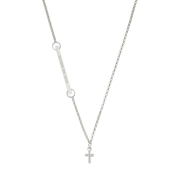 Delight Jewelry Silver-tone Small White Crystal Cross - Silvertone Class of 2026 Delicate Bar Necklace, 18.75"