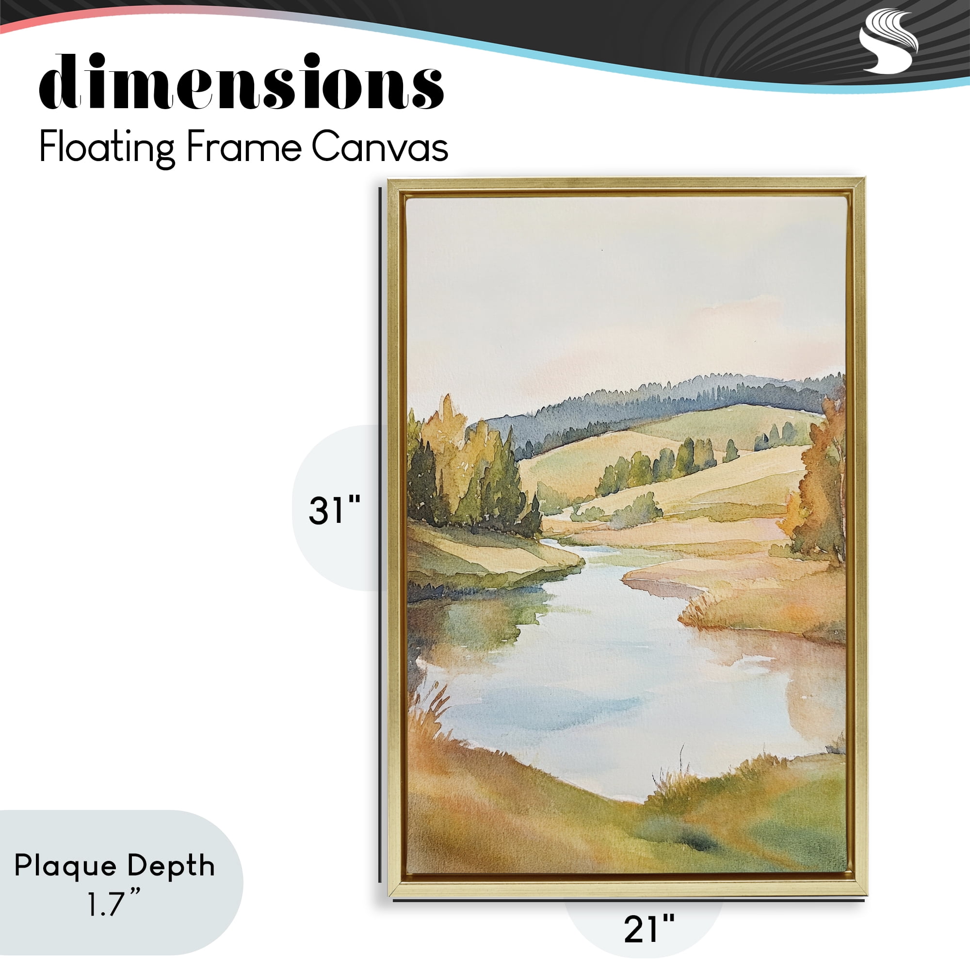 Stupell Industries Serene Watercolor Lake Escape Gold Framed Floater Canvas Wall Art, design by Petal Prints Design