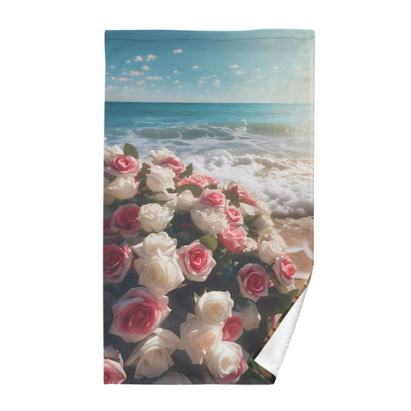 Pink Rose Flowers on Beach Cotton Face Towels Absorbent Hand Towel Soft Bathroom Towel for Kitchen Hotel Decoration