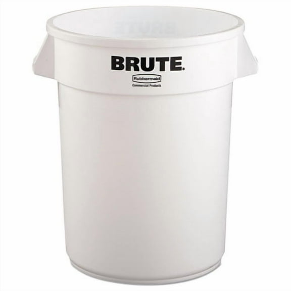 Vented Round Brute Container, 32 gal, Plastic, White | Bundle of 2
